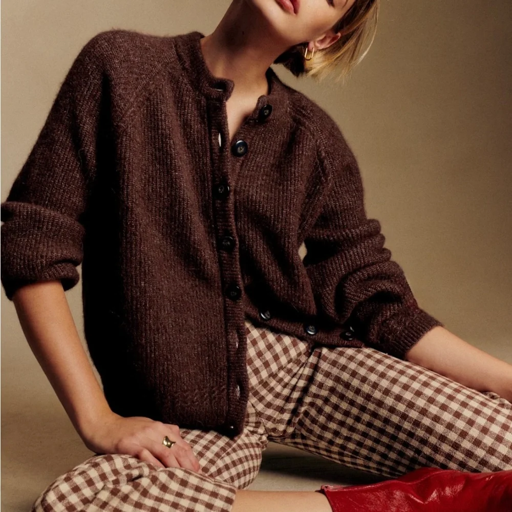 Sezane chocolate brown Othello cardigan sweater M - Picture 1 of 5